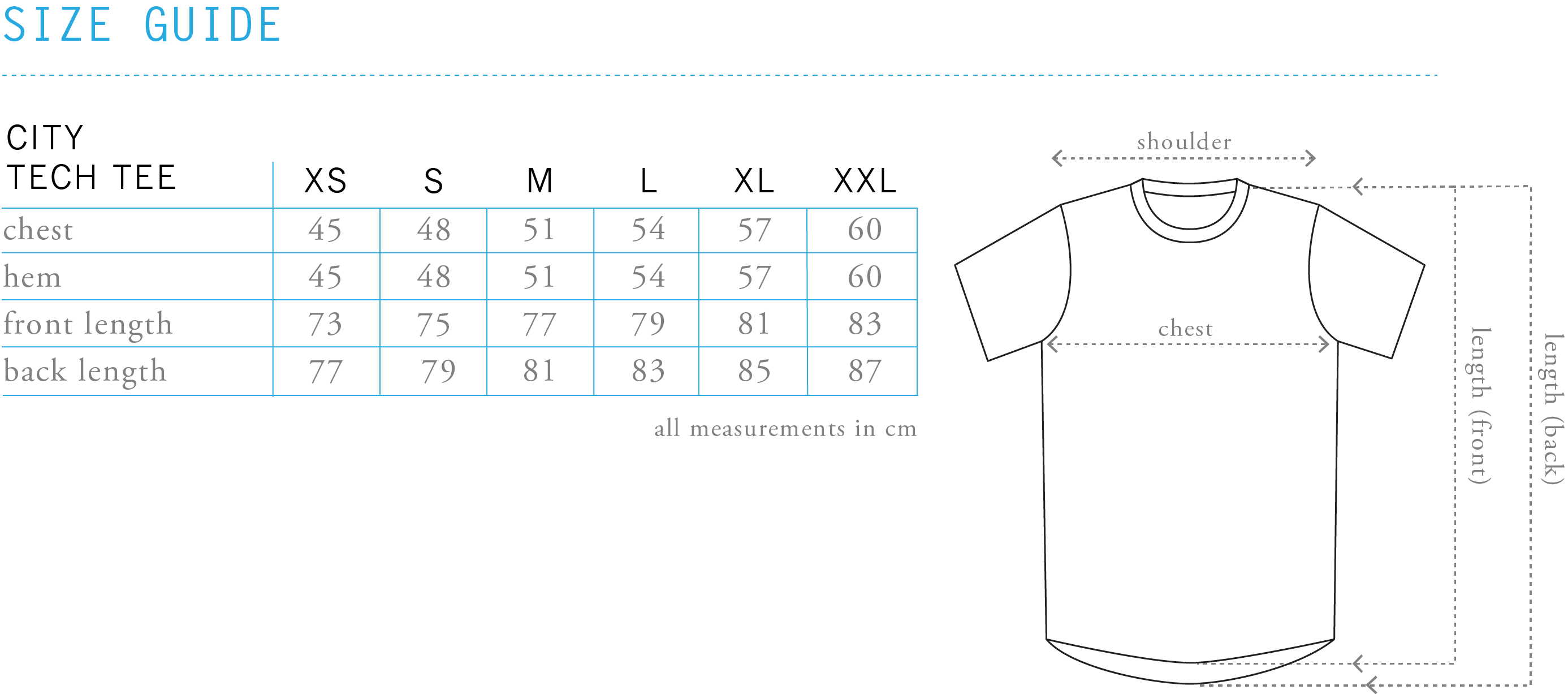 City Tech Tee Size Chart