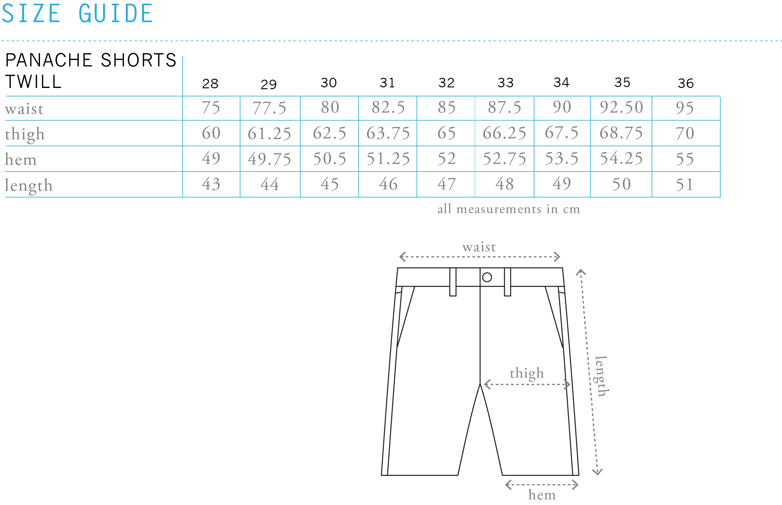Panache PT Size Chart