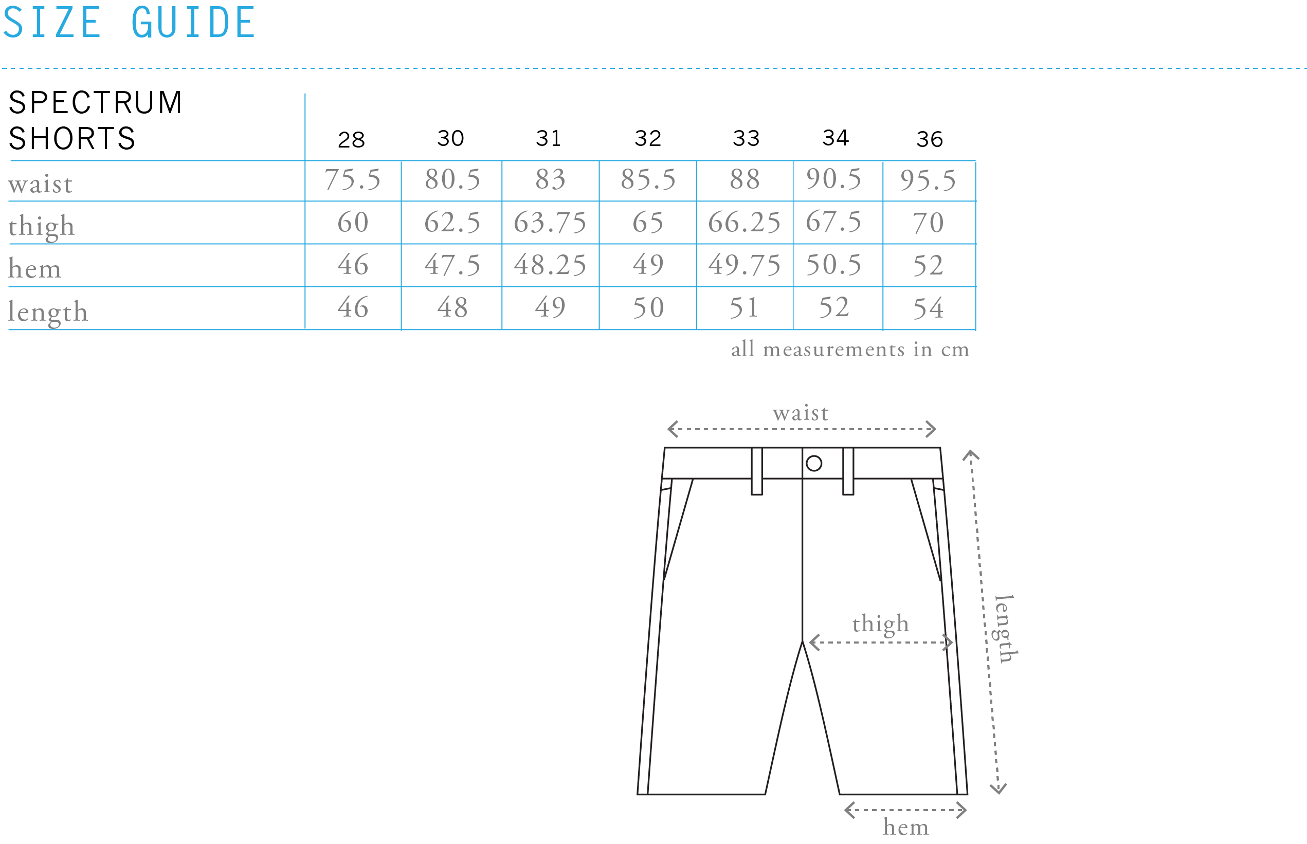 SpectrumB Short Size Chart