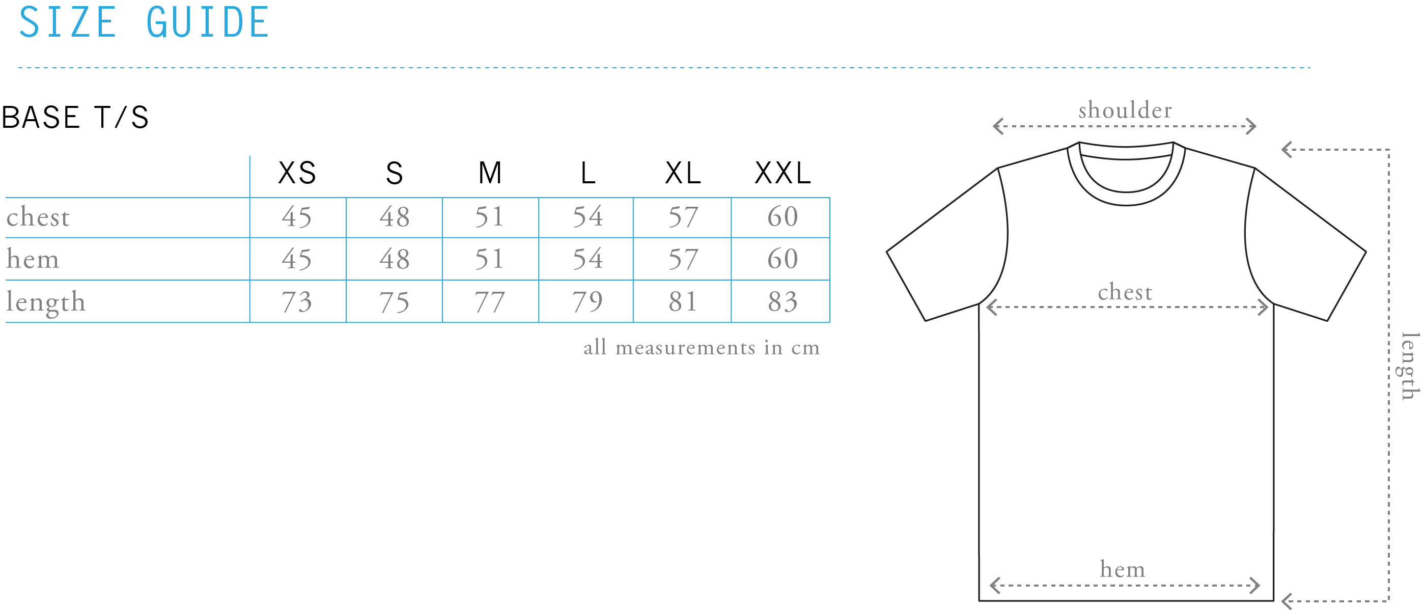 base tee size chart