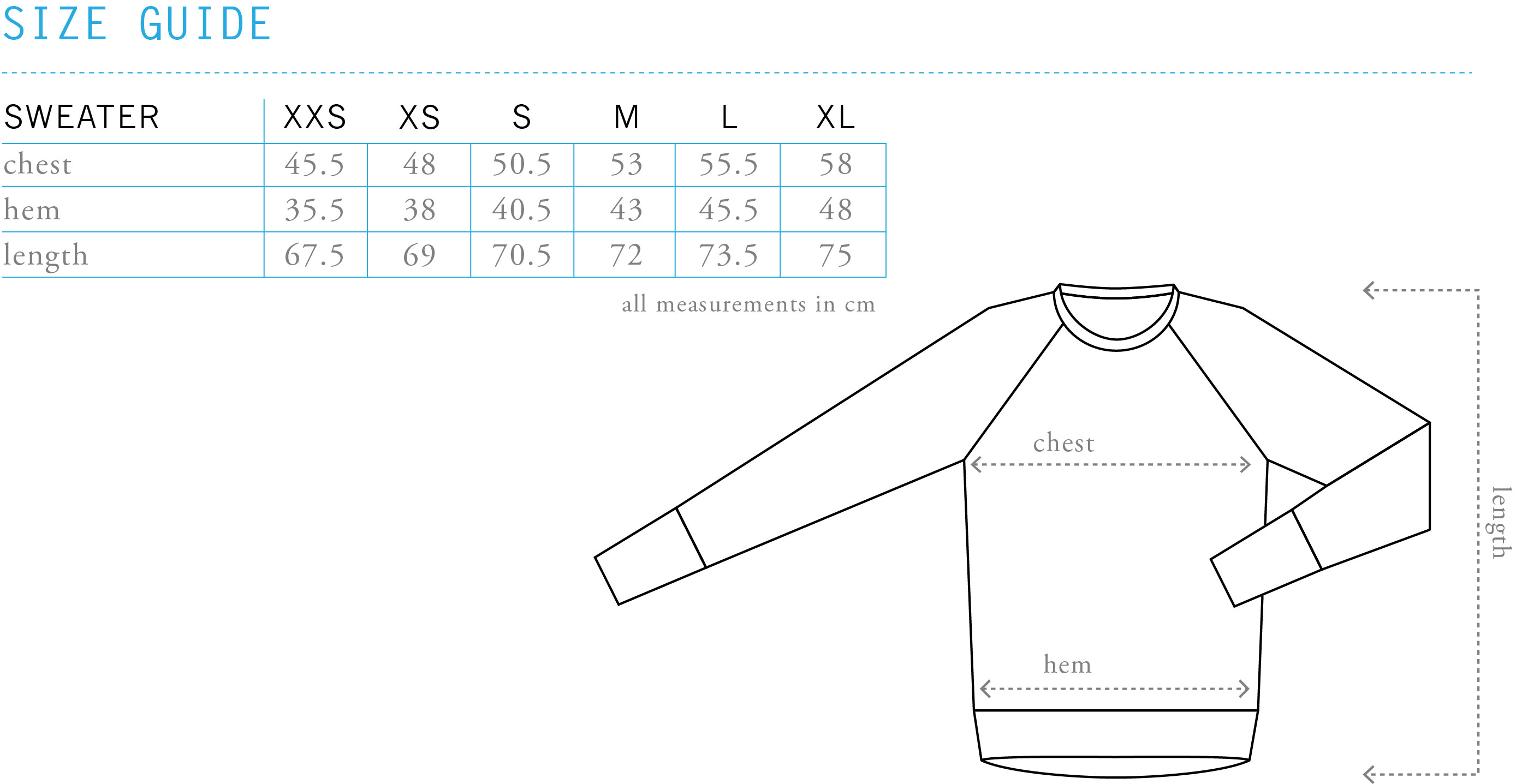 sweater size charts